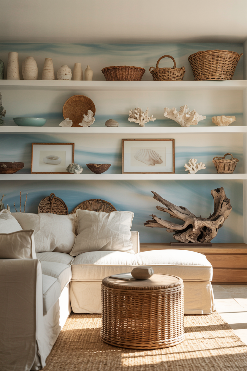 Coastal-Calm Den with Collected Natural Textures