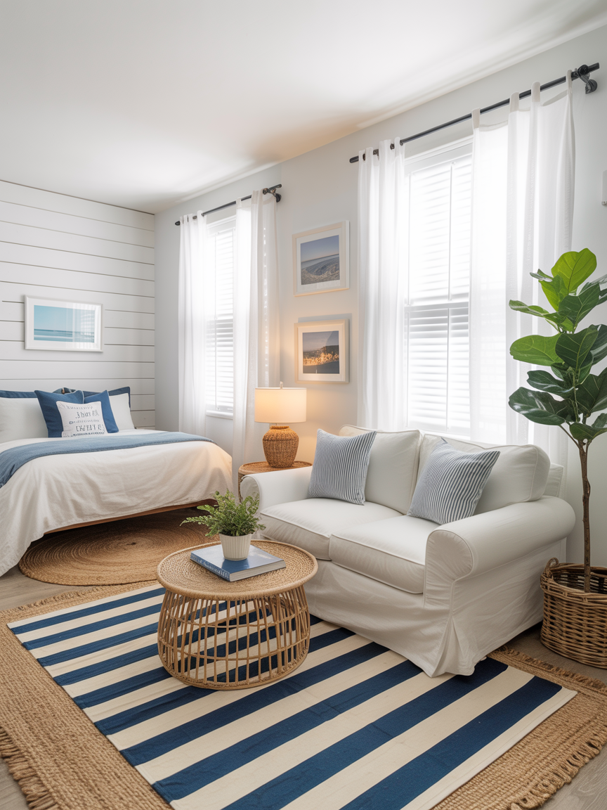 Coastal Crisp Studio: Stripes, Woven Texture, and Breezy Blues
