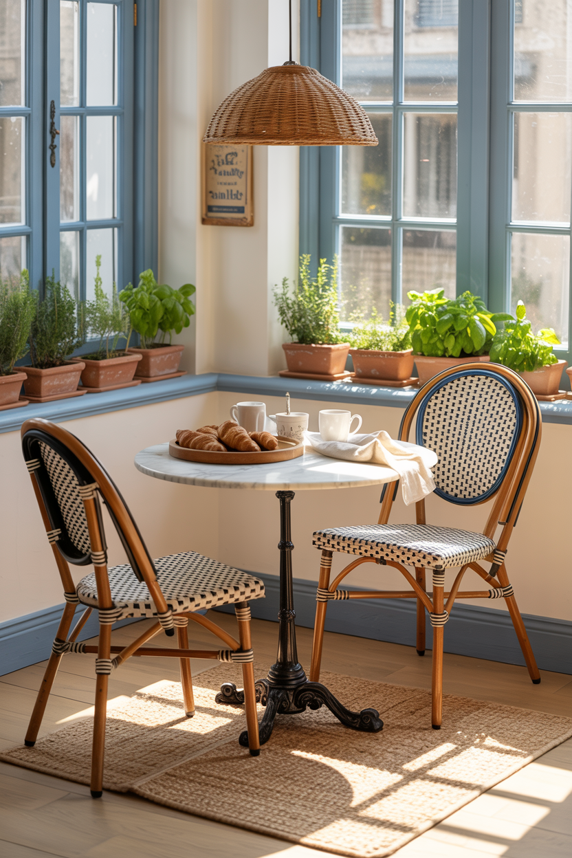 Indoor–Outdoor Breakfast Nook With Bistro Charm and French Blue