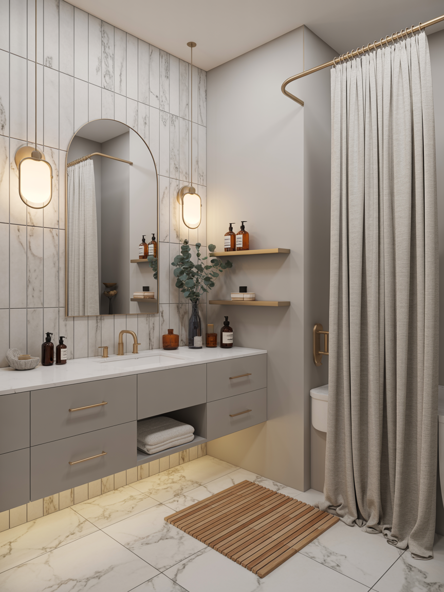 Elevated Bathroom Spa With Metal and Marble Illusions