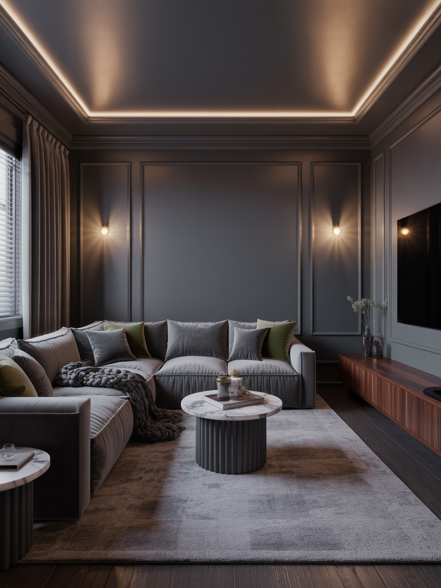 Charcoal Gray Media Room With Cinematic Comfort