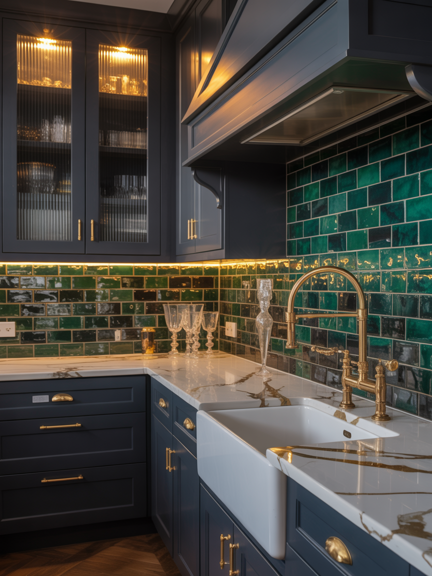 Moody Jewel Box: Charcoal Cabinets + Glimmering Brass