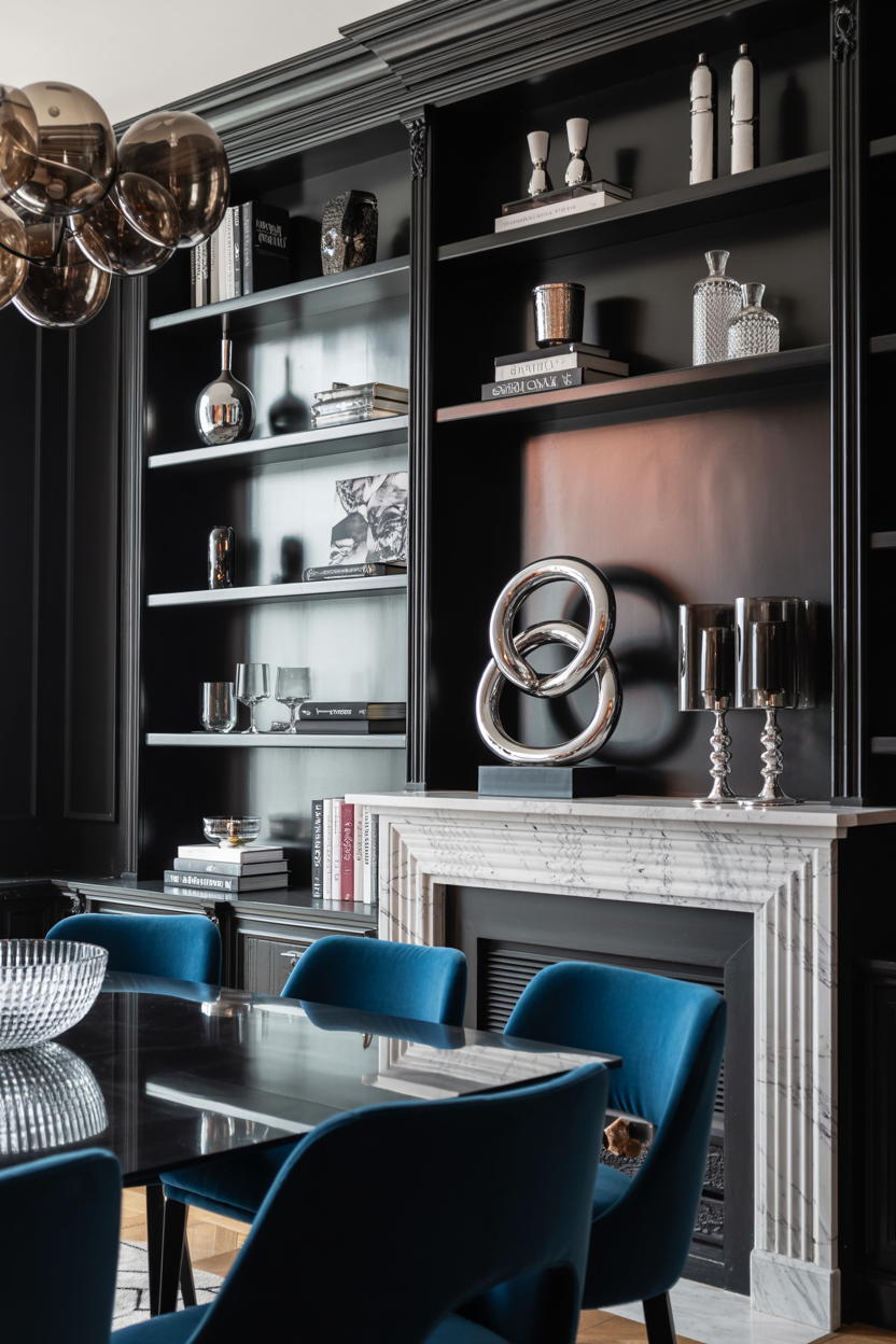 Modern Glam Dining Room with Monochrome Metals