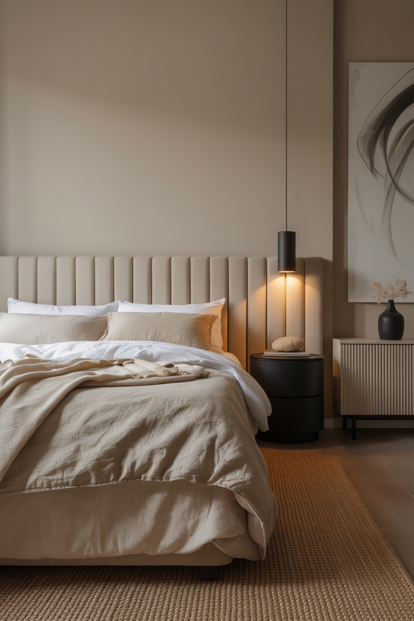 Textured Minimal Bedroom in Layered Neutrals