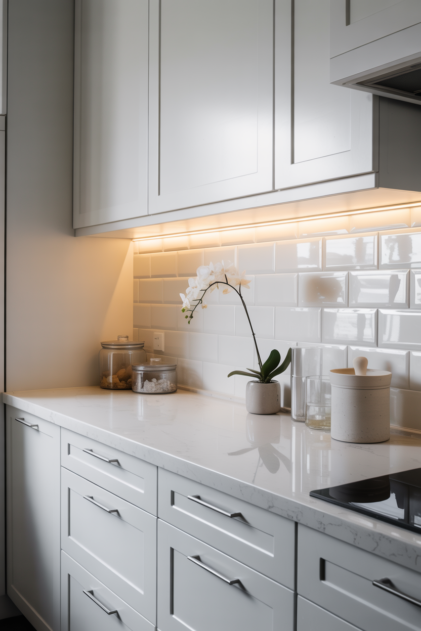 Minimalist Monochrome Glow: All-White Layers with LED Details