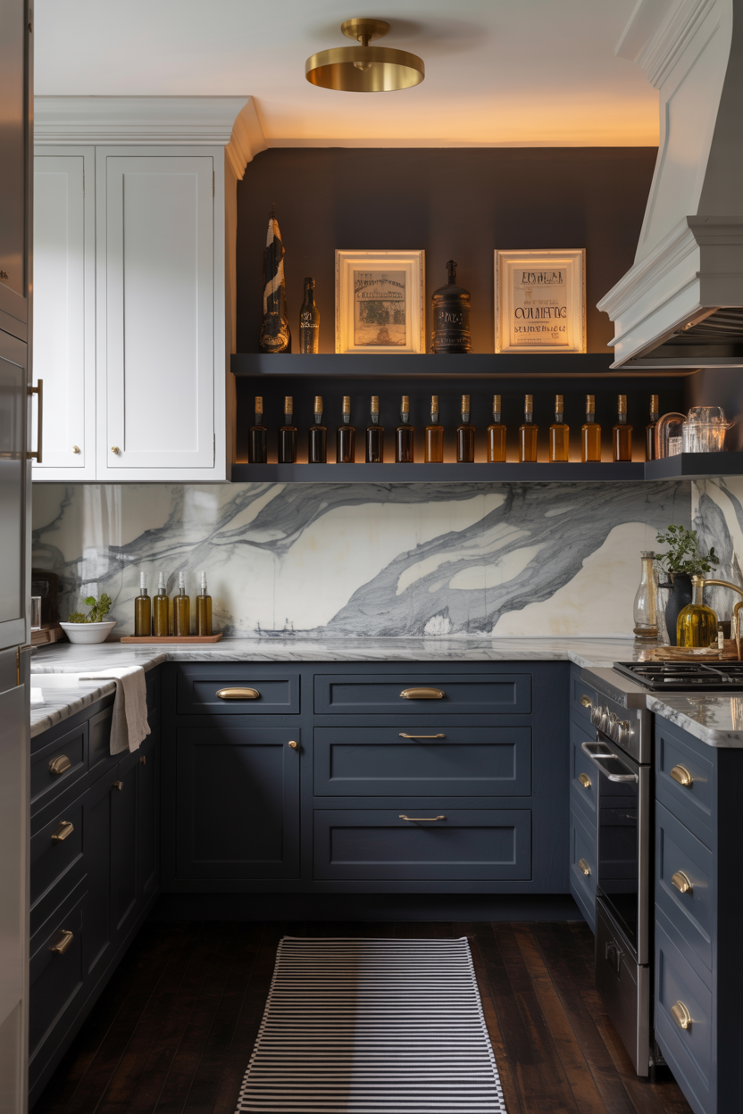 Moody Bistro Noir: Deep Charcoal with Brass and Marble Accents