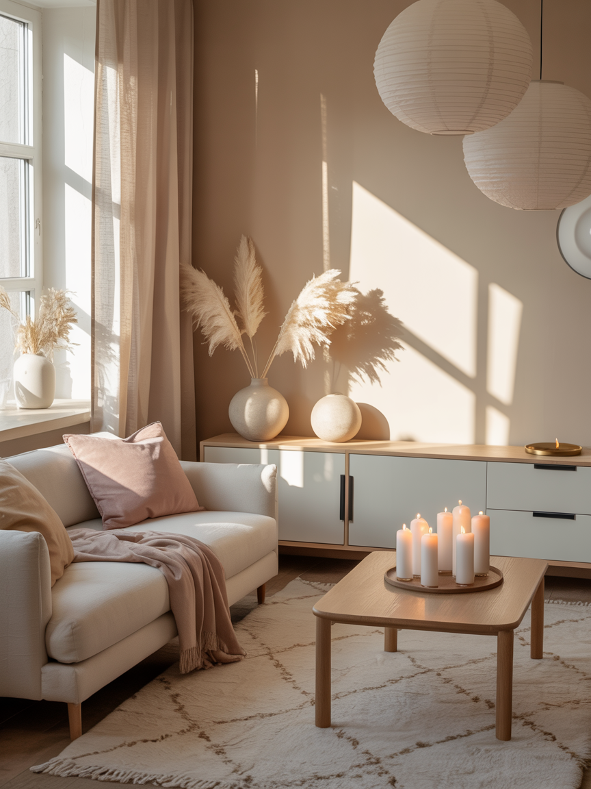 Warm Greige + Soft Blush: Airy Scandinavian Glow