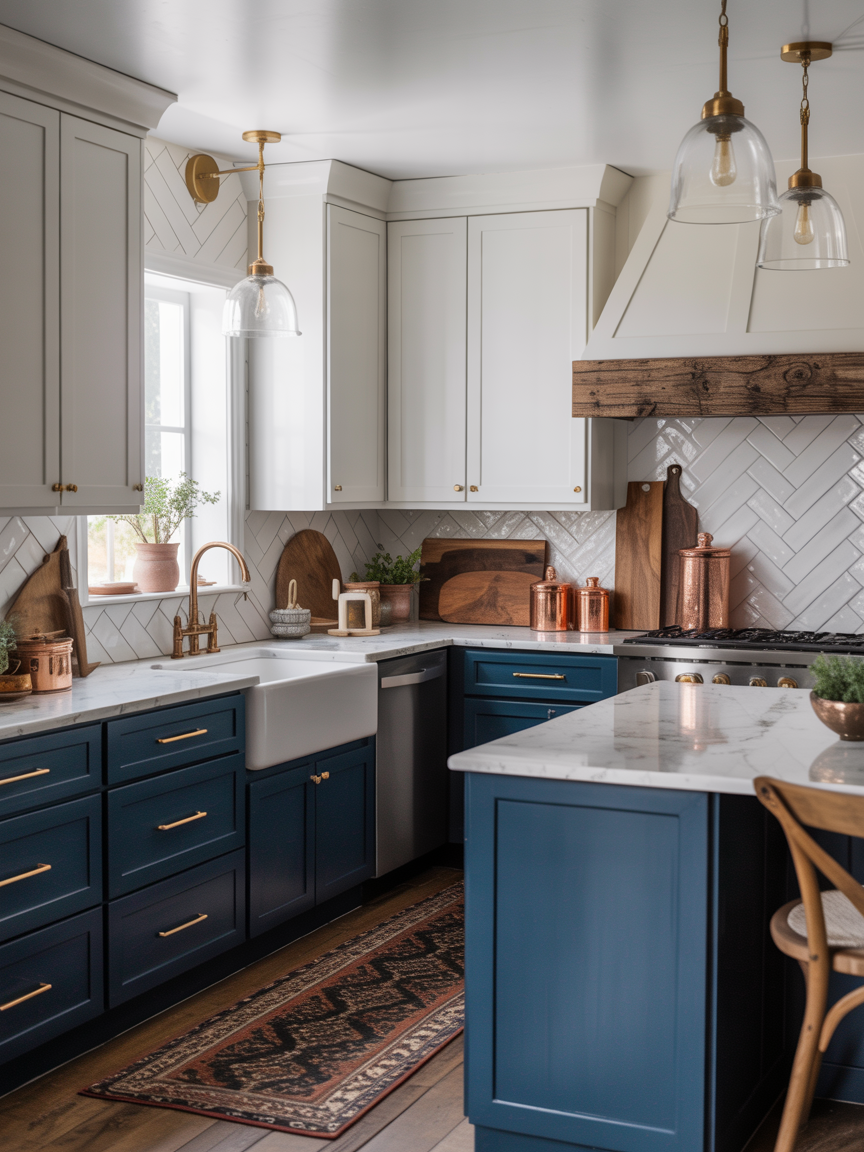 Rustic Luxe Farmhouse: Navy, Gold, and Reclaimed Texture