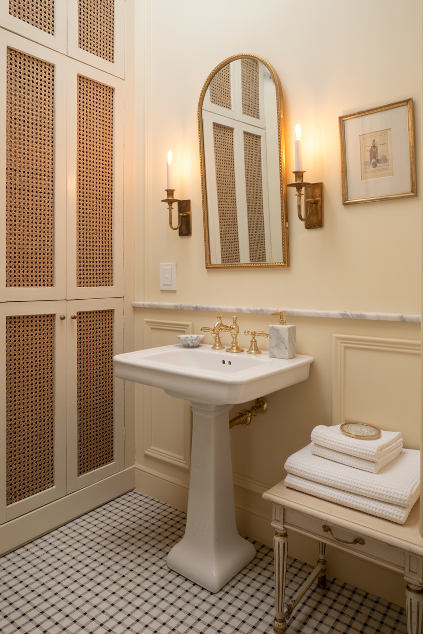 Parisian Powder: Marble Touches, Cane Details, and a Petite Pedestal