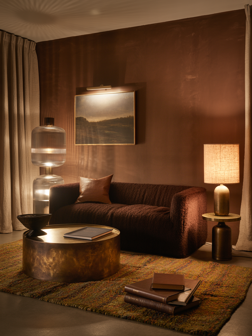 Earth-Toned Lounge with Textural Drama