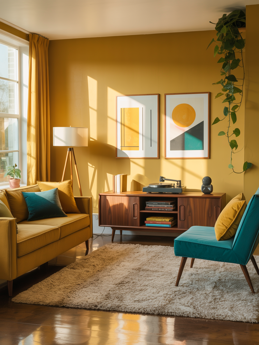 Honey Mustard + Walnut: Retro Sun-Drenched Mid-Century