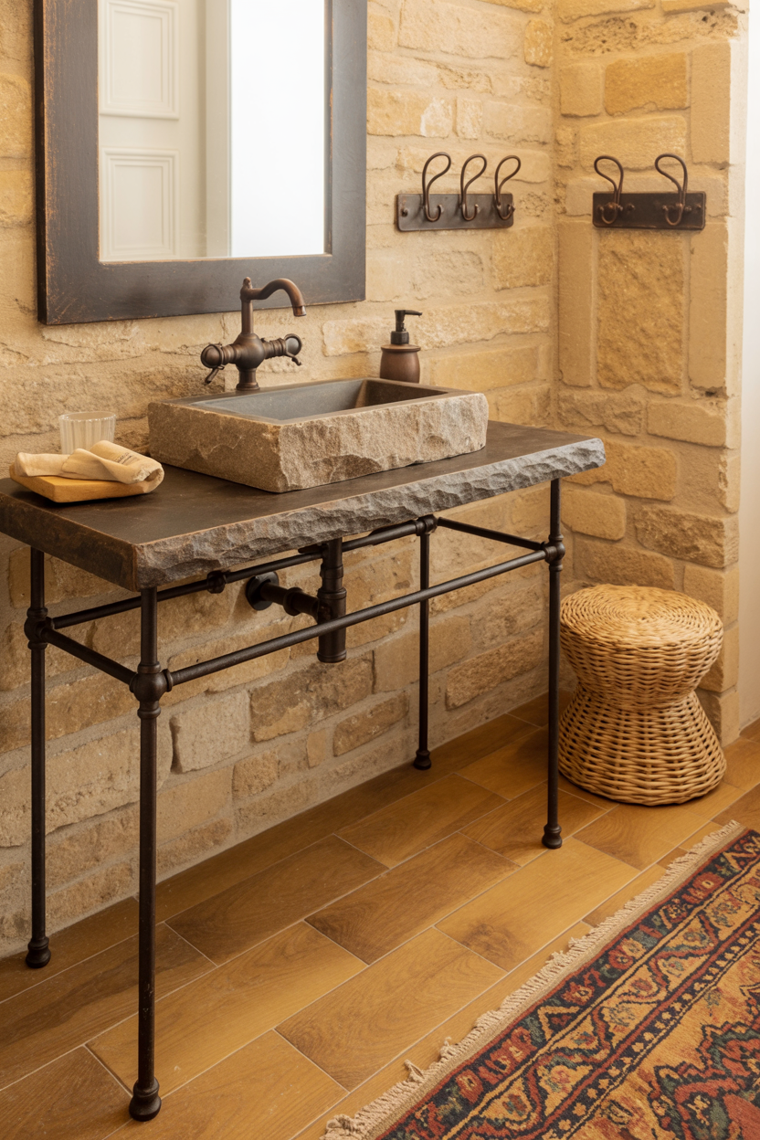 Rustic Stone and Iron Console Vanity
