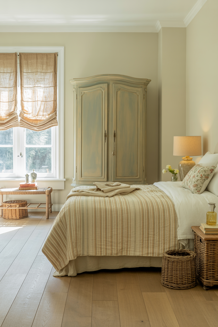 Serene Guest Room With Painted Armoire