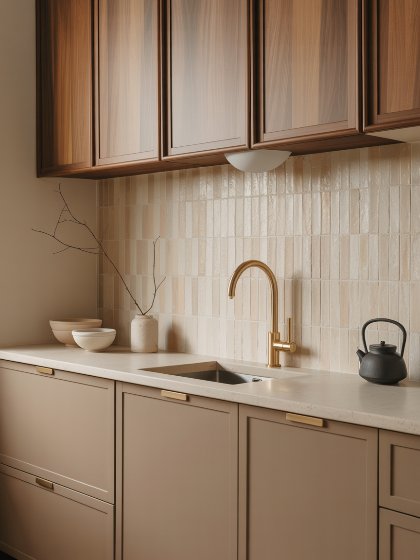 Warm Modern Japandi: Taupe, Wood, and Quiet Geometry