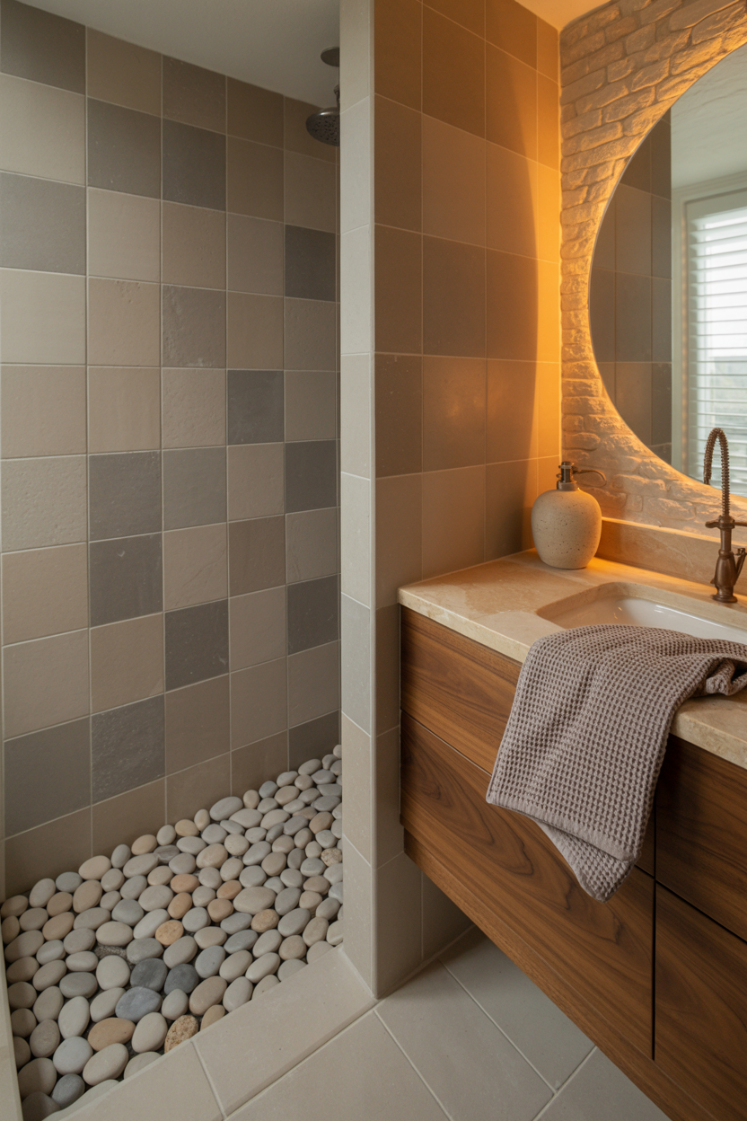 serene spa bathroom with pebbles