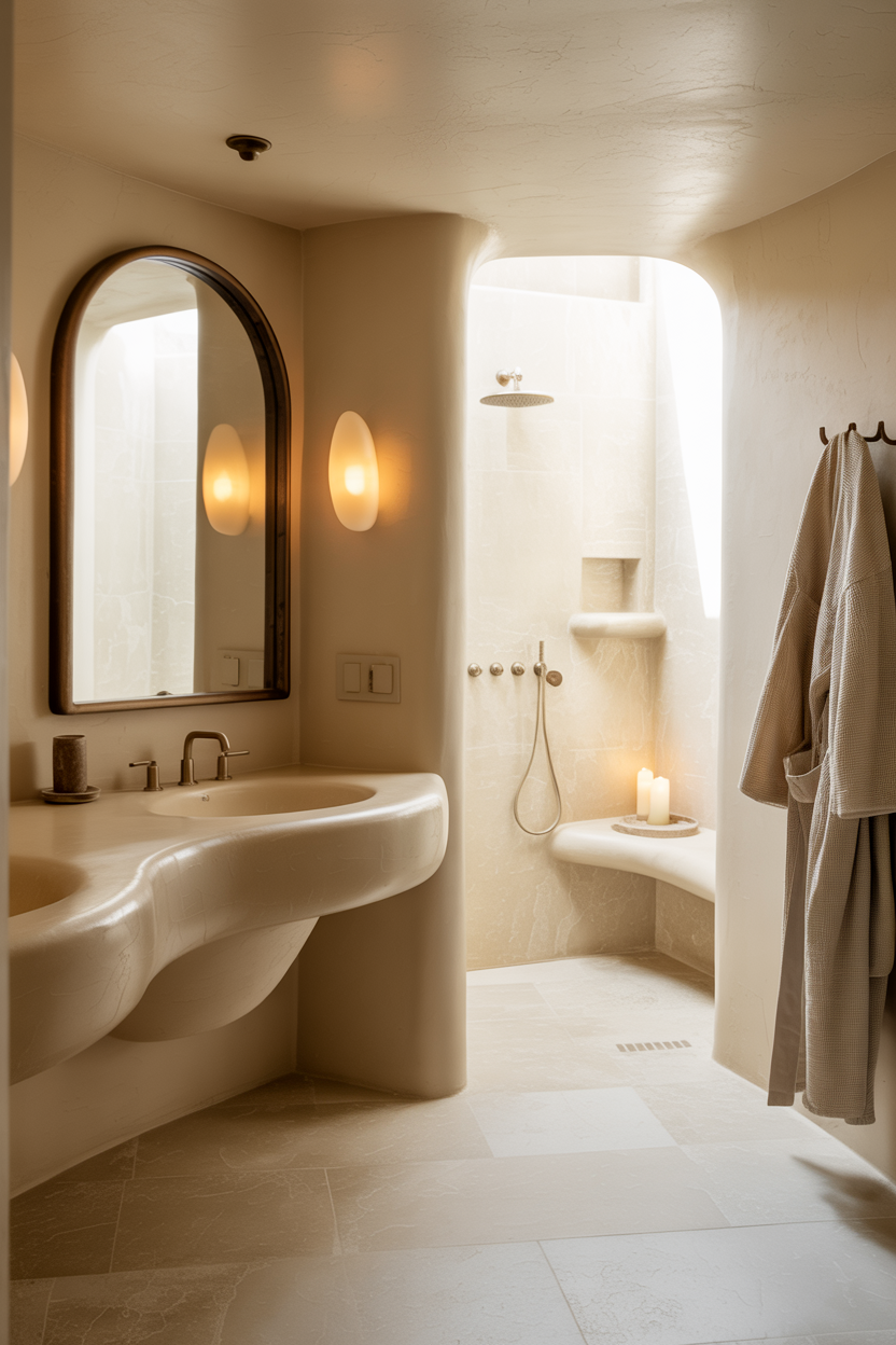 Spa-Quiet Stone Bathroom With Organic Curves