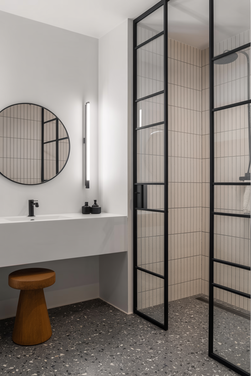 High-Contrast Modern: Black Grid, White Walls, Sculptural Lines