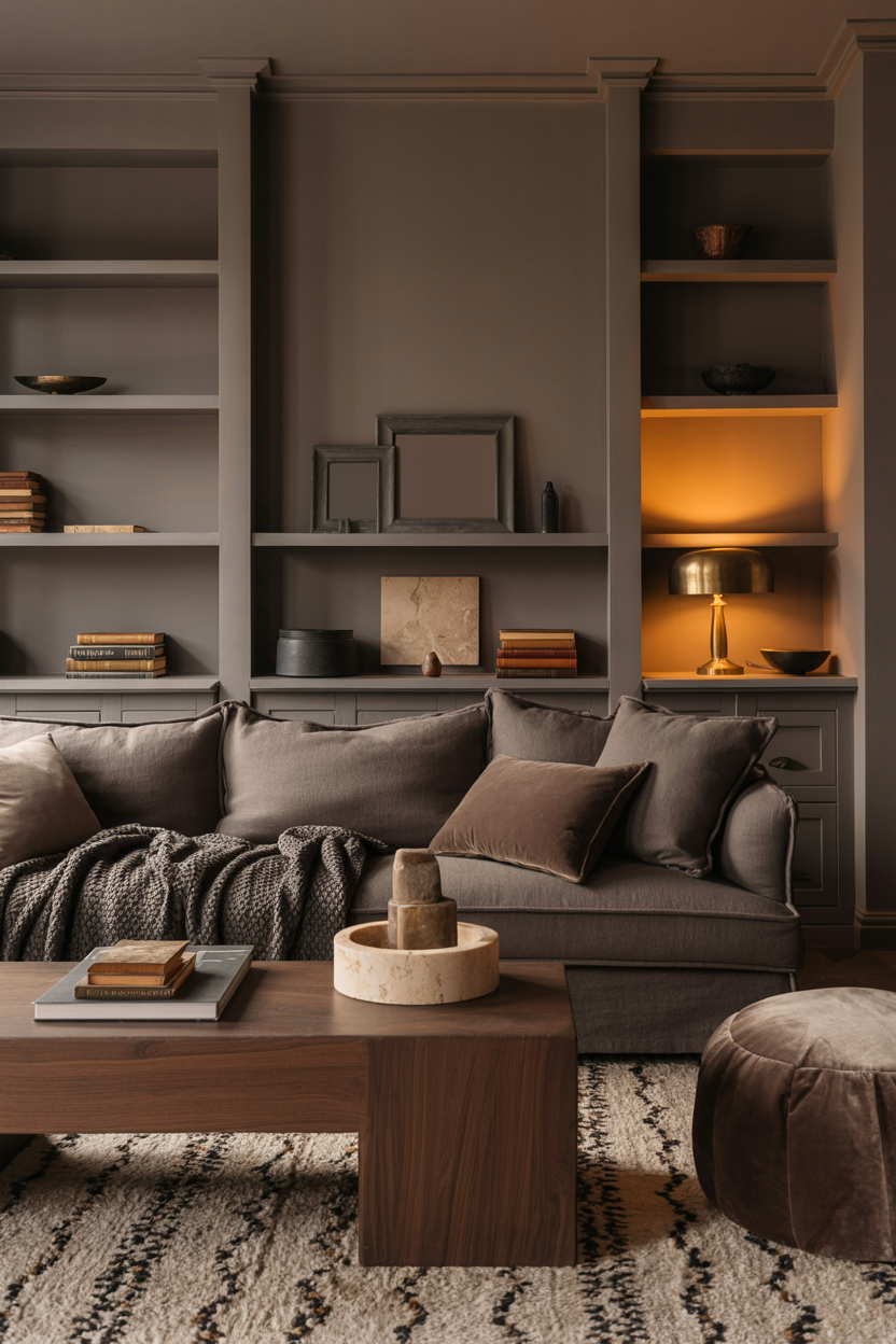 Moody Neutral Den With Layered Depth