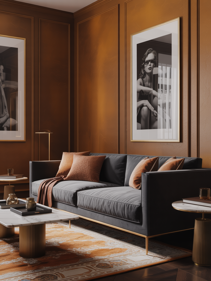 Toasted Caramel + Deep Charcoal: Modern Club Lounge