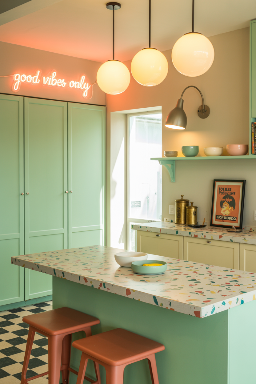 Retro Color Pop With Opal Globes and Neon Accent