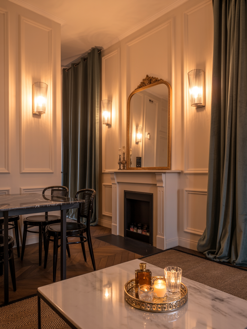 Parisian Rental Glow-Up: Picture Rails, Black Accents, and Marble Moments